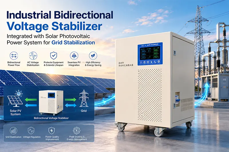 Industrial bidirectional voltage stabilizer integrated with a solar photovoltaic power system for grid stabilization