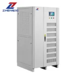 Industrial three phase voltage stabilizer installed in factory environment