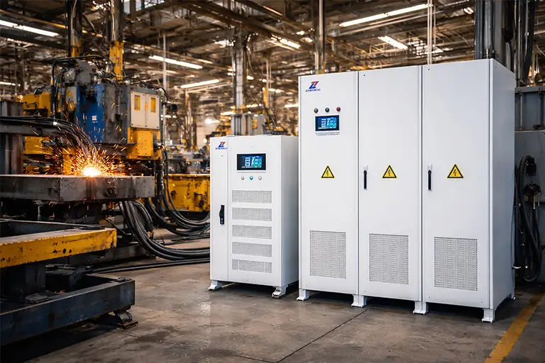 Industrial factory using three-phase voltage stabilizer system