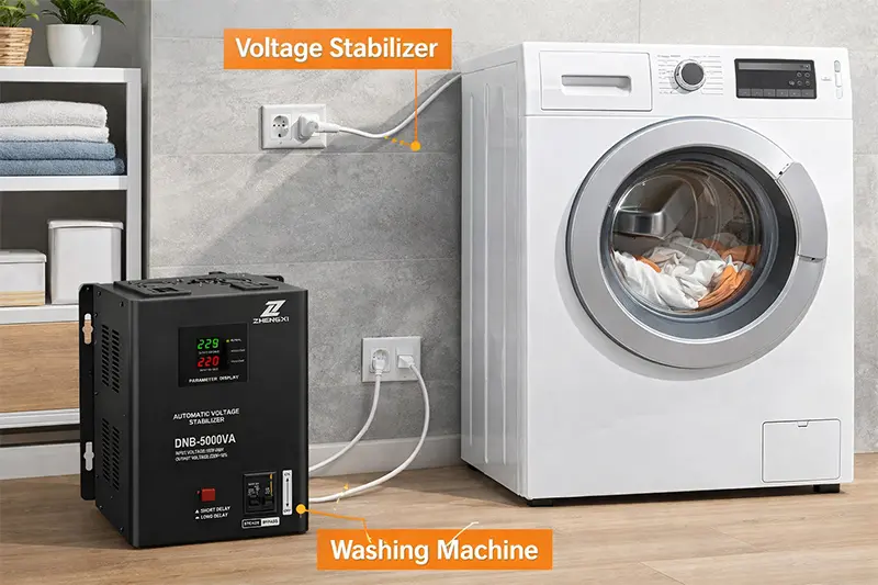 voltage stabilizer for washing machine installed between power outlet and appliance
