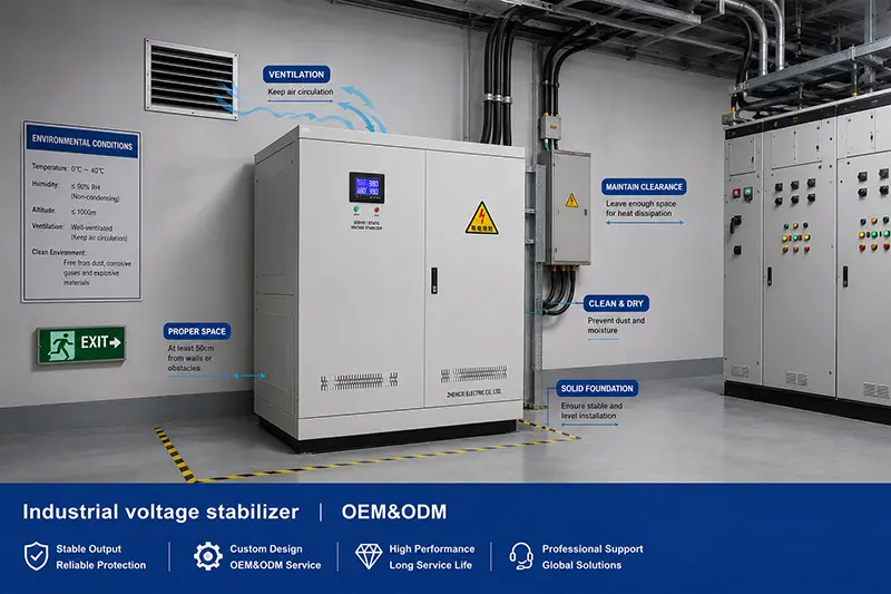 Voltage stabilizer temperature derating chart showing capacity reduction at high ambient temperature